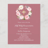 Papier Invitation à la première communion rose or rose fl (Devant)
