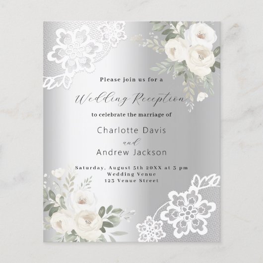 Papier Invitation à la réception de mariage floral blanc  (Devant)