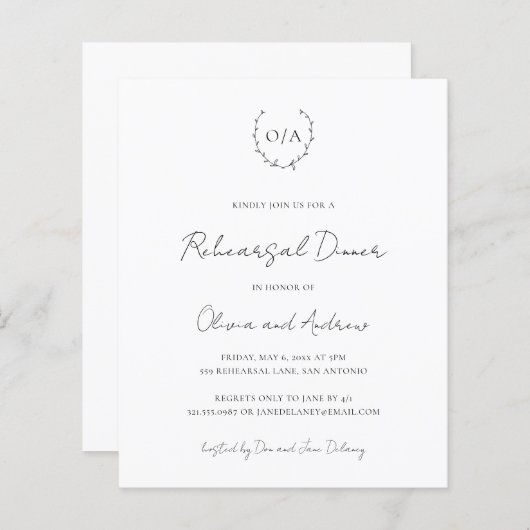 Papier Invitation à la répétition budgétaire Monogramme (Devant / Derrière)