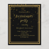 Papier Invitation à la retraite de confettis d'or noir (Devant)