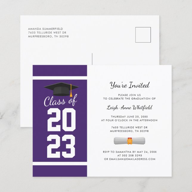 Papier Invitation à la soirée violette de remise des dipl (Devant / Derrière)