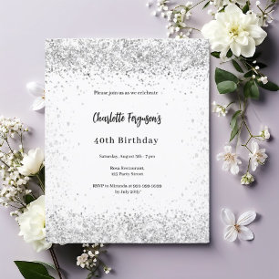 Papier Invitation à l'anniversaire d'argent blanc