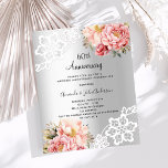 Papier Invitation à l'anniversaire du 60e anniversaire de<br><div class="desc">Pour un 60e anniversaire de mariage élégant et romantique. Un arrière - plan à l'aspect faux argent décoré de fleurs d'or rose et rose,  de dentelle rose et blanche. Personnalisez et ajoutez vos noms et détails. 1 feuille = 1 invite imprimé bord à bord.</div>