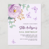 Papier Invitation à l'anniversaire du papillon rose viole (Devant)