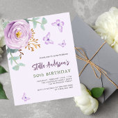 Papier Invitation à l'anniversaire du papillon rose viole