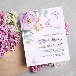 Papier Invitation à l'anniversaire du papillon rose viole