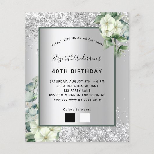 Papier Invitation à l'eucalyptus blanc blanc argenté (Devant)