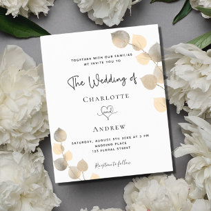 Papier Invitation à l'eucalyptus doré du mariage budgétai