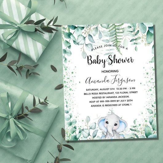 Papier Invitation à l'eucalyptus du Baby shower budgétair