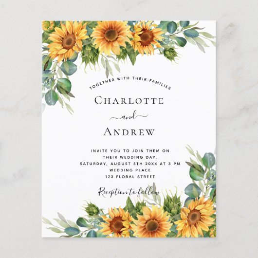 Papier Invitation à l'eucalyptus mariage Budget (Devant)