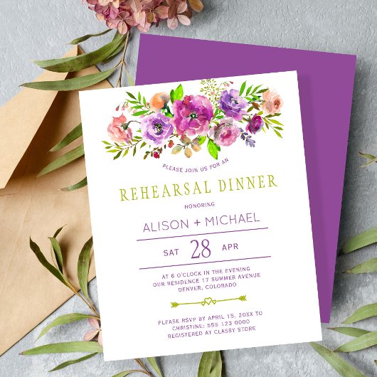 Papier Invitation à un dîner de répétition de mariage flo