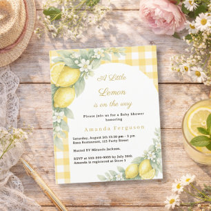 Papier Invitation à une baby shower gingham citron agrume