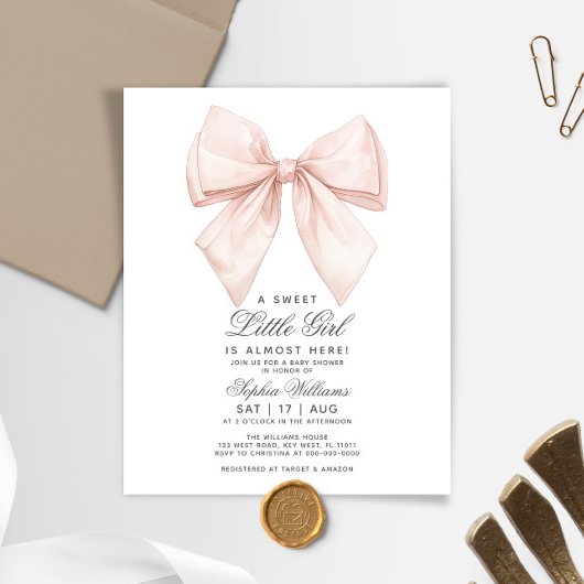 Papier Invitation à une Baby Shower Petit Nœud Blanc Écon