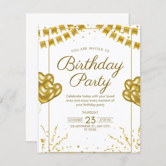 Papier Invitation à une fête d'anniversaire (Devant / Derrière)
