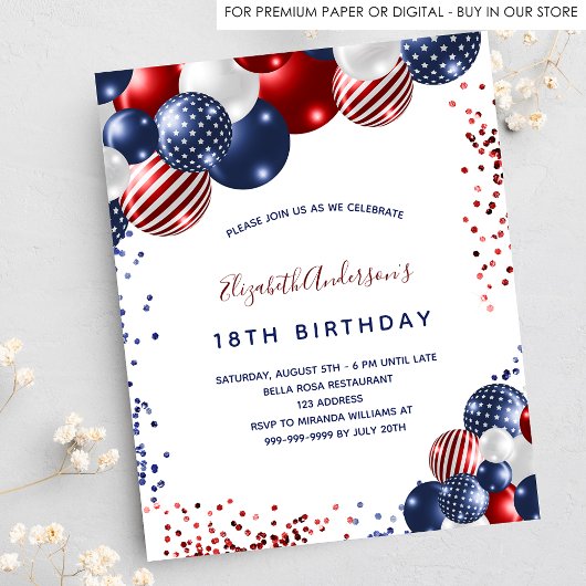 Papier Invitation à une fête d'anniversaire patriotique