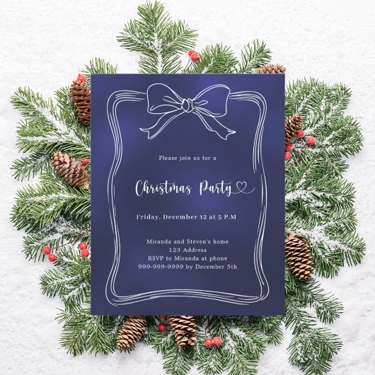 Papier Invitation à une fête de Noël avec un nœud bleu