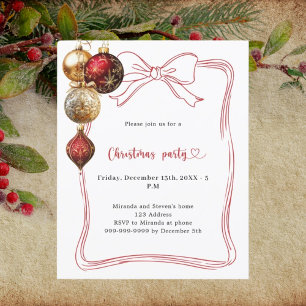 Papier Invitation à une fête de Noël avec un nœud rouge e