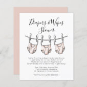 Papier Invitation à une fête pour bébé : Couches roses et (Devant / Derrière)