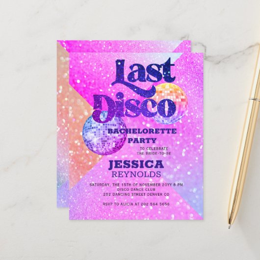 Papier Invitation à une soirée de célibataire disco à pet (Devant/Arrière en situation)