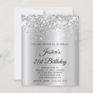 Papier Invitation Anniversaire 21 Ans Pailletée Gris Arge