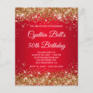 Papier Invitation Anniversaire 50 Ans Dégradé Rouge Paill