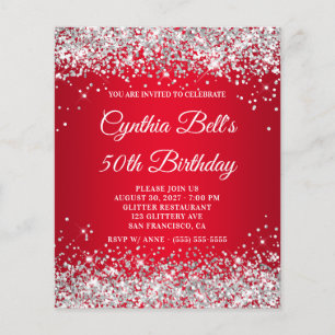 Papier Invitation Anniversaire 50 ans Dégradé Rouge Paill