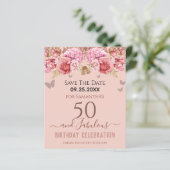 Papier Invitation anniversaire 50 ans Fleur Rose (Debout devant)