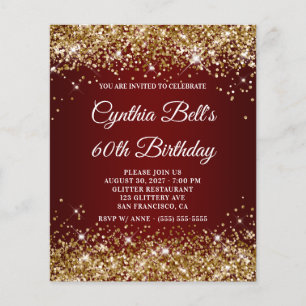 Papier Invitation Anniversaire 60 ans Ombre Rouge Foncé P