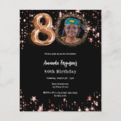 Papier Invitation anniversaire 80 ans photo or rose noir (Devant)