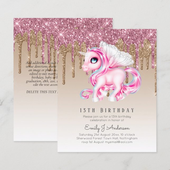 Papier INVITATION Anniversaire de enfant BUDGET Pink Unic (Devant / Derrière)