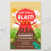 Papier Invitation Anniversaire de enfant du volcan Dinosa (Devant)