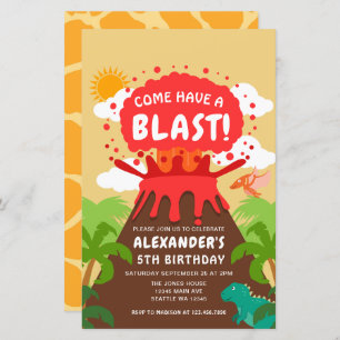 Papier Invitation Anniversaire de enfant du volcan Dinosa