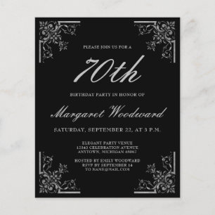 Papier Invitation anniversaire noir argenté vintage budge