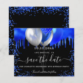 Papier Invitation anniversaire noir bleu royal budget enr (Devant / Derrière)