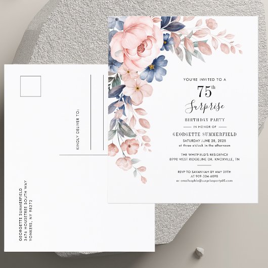Papier Invitation anniversaire surprise 75 ans à fleurs r