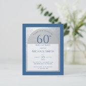 Papier Invitation argent classique bleu pour 60 ans (Debout devant)