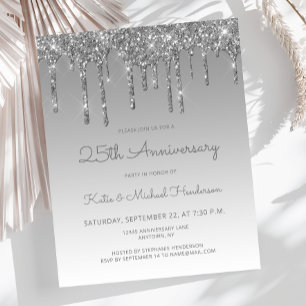 Papier Invitation argent pailleté pas cher pour les 25 an
