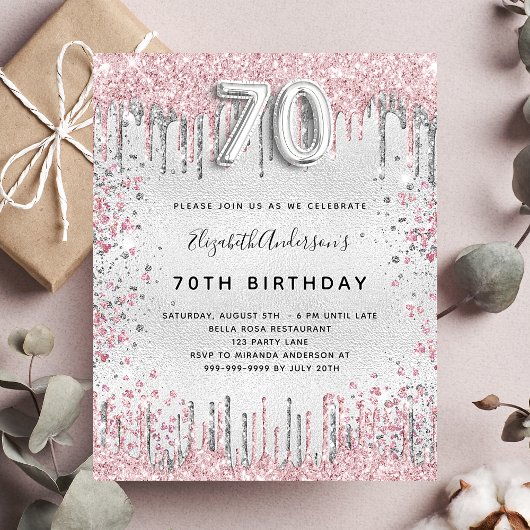 Papier Invitation argent rose pour 70e anniversaire