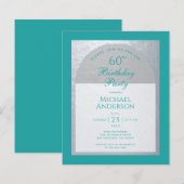 Papier Invitation argenté bleu sarcelle pour 60e annivers (Devant / Derrière)