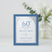 Papier Invitation argentée classique bleu pour 60 ans à p (Debout devant)