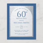 Papier Invitation argentée classique bleu pour 60 ans à p (Devant)