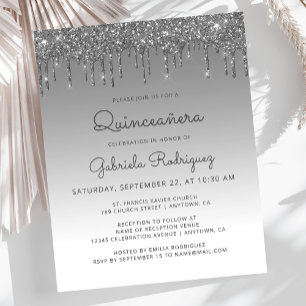 Papier Invitation argentée pailletée pour Quinceañera