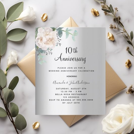 Papier Invitation au 10e anniversaire de mariage de fleur