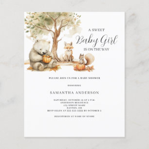 Papier Invitation au Baby shower animal forestier du budg