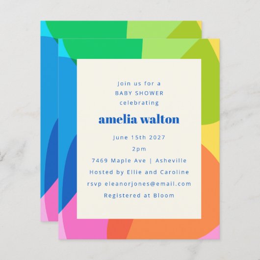 Papier Invitation au Baby shower arc-en-ciel Abstrait (Devant / Derrière)