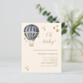 Papier Invitation au Baby shower bleu ballon à air chaud (Debout devant)