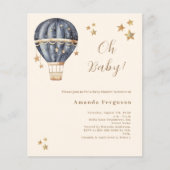 Papier Invitation au Baby shower bleu ballon à air chaud (Devant)