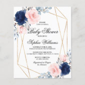 Papier Invitation au Baby shower bleu rose et marine Budg (Devant)