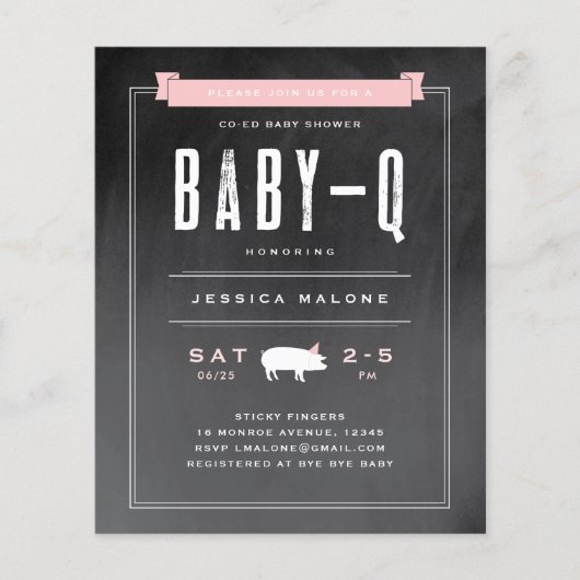 Papier Invitation au Baby shower coed BBQ Rose Bébé Budge (Devant)