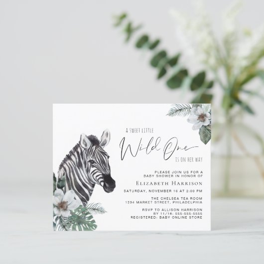 Papier Invitation au Baby shower d'aquarelle Zebra Boho (Debout devant)